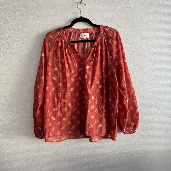 Xirena Caliope Red Orange Button Down Peasant Top - Picture 4 of 8